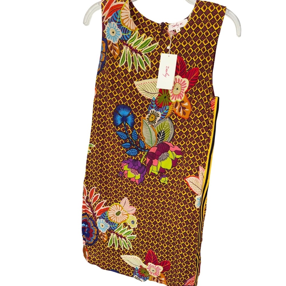 French Designer Derhy sleeveless dress geometric pattern floral print MD NWT‎